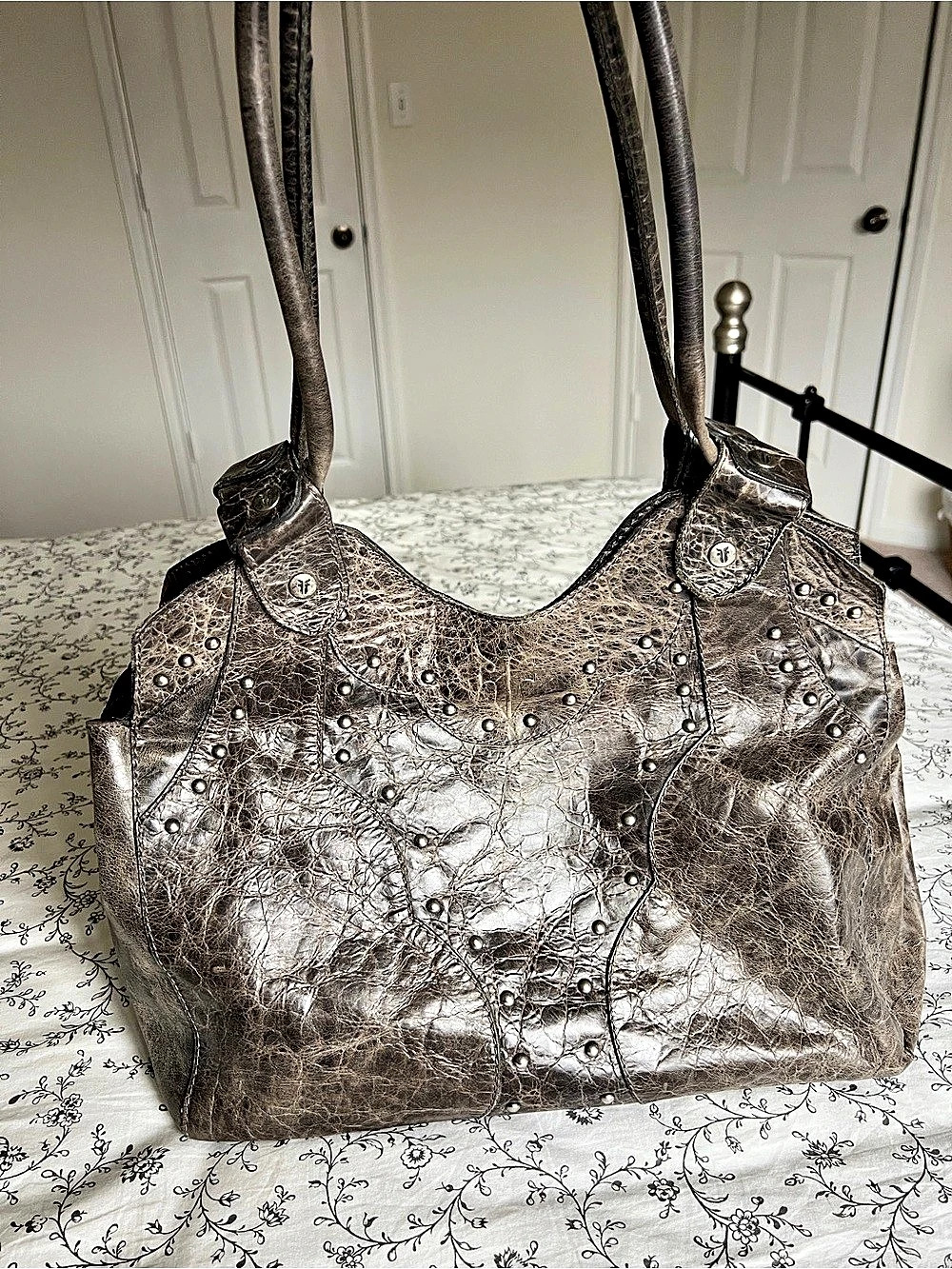 Frye Studded Leather Shoulder Bag in Gray